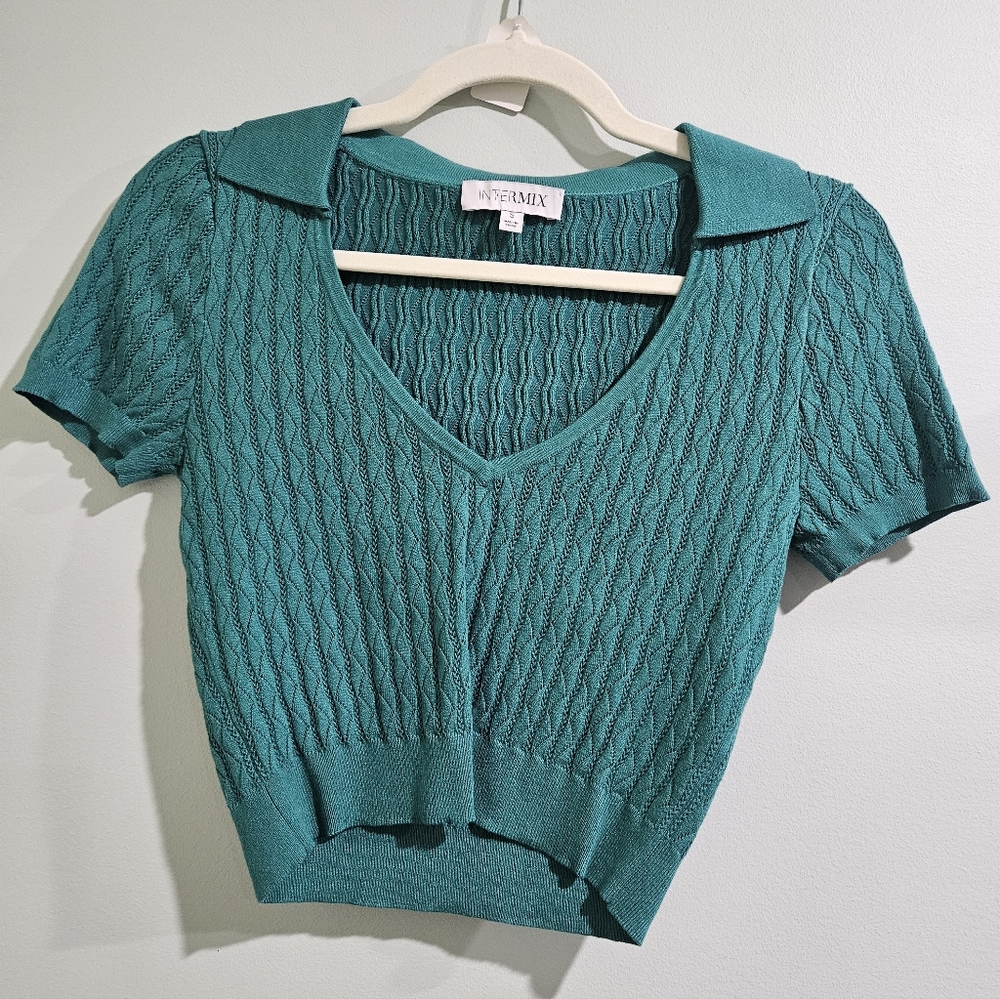 Intermix Pointelle Knit Polo Top - Picture 5 of 8